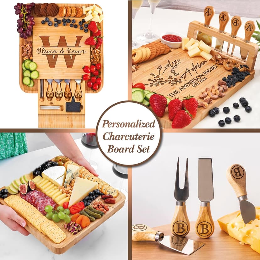 Personalized Charcuterie Board Gifts Set for Best Friends, Custom Large Cheese Board for Wedding, Anniversary, Birthday, Housewarming, Engagement, Party, New Home Gift Couple