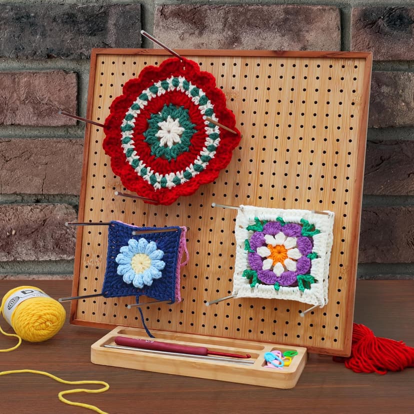 HHSarioneiro 11.8" Crochet Blocking Board with 16 Pins/Pegs, Granny Square Blocking Boards for Crochet Projects, Wooden Crocheting Accessories Gifts for Crocheters