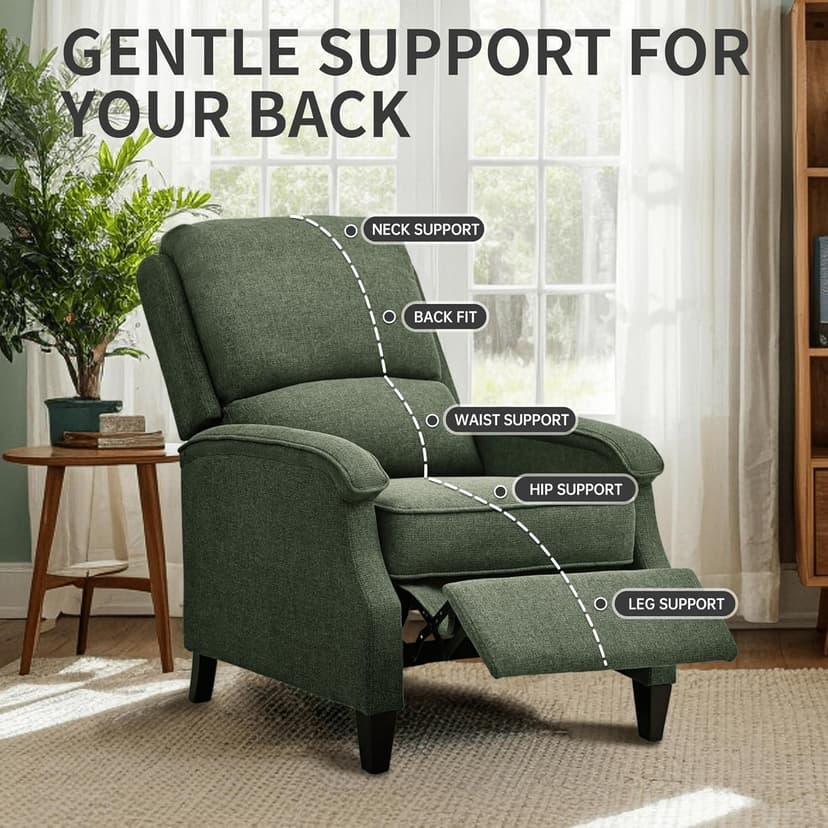 VKNOW Recliner Chair, Fabric Recliner with Soft Armrest, Home Theater Seating with Adjustable Push Back and Lumbar Support, Single Sofa for Adults, Lounge Chair for Living Room, Bedroom(Green)