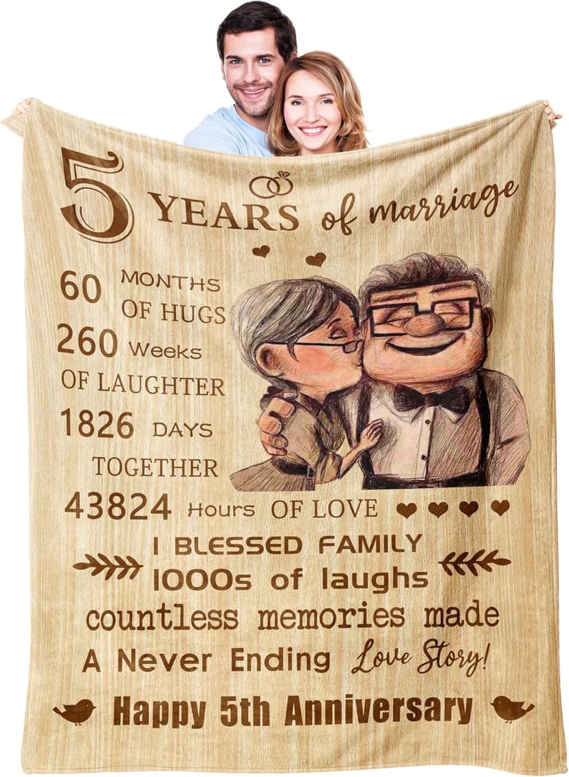 5 Year Anniversary Blanket Gifts for Wife/Her, 5 Year Marriage Anniversary Blanket Gifts 60’’X50’’, 5th Anniversary Romatic Gifts for Him/Couple, Gift for 5th Wedding Anniversary