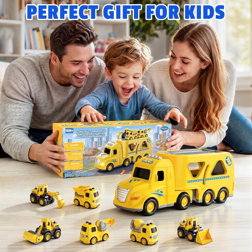 Transport Carrier Vehicle Toddler Toy with Light & Music, Excavator Dump Truck Bus Kids Gift for Boys and Girls (Yellow) Funwee 7-in-1 Construction Truck Toy w/ 6 Pull Back Cars & Track, Ages 1-5+ B0H9RSRFL7
