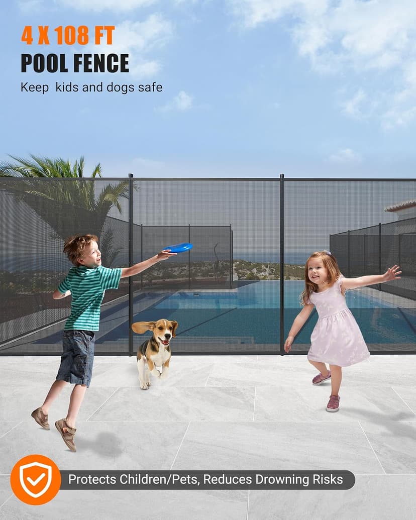 GraveeLife 4 ft x 108 ft Fence for Inground and Above Ground Pool, Mesh Pool Safety Fence with Stainless Steel Feet Outdoor Swimming Backyard Garden Pool Fencing, Black