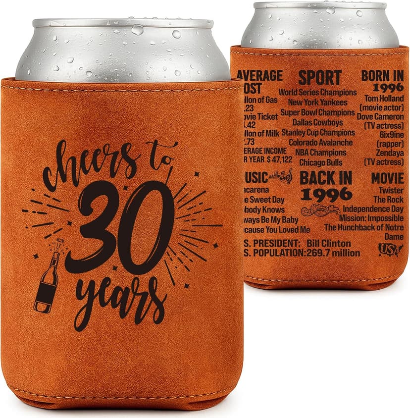 Cheers to 30 Years Vintage 1996 Leather Can Sleeve, Funny 30th Birthday Bday Gift for Dad, Mom, Husband, Wife, Uncle, Papa 30th Birthday Gifts Men 30 Years Old Happy Birthday Decorations for Women B0GS61V21G