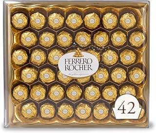 Individually wrapped hazelnut chocolate, gourmet chocolate candy for gifting a sweet treat or snacking Ferrero Rocher Chocolate Candy, Hazelnut Milk Chocolates, 42 Ct, 18.5 oz B07W738MG5
