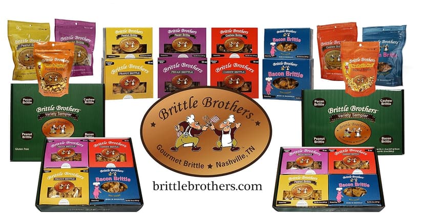 Brittle Brothers Variety Gift Set : 4-8 oz. Box Pack Voted #1 Peanut Cashew Pecan Bacon Corporate Candy Snack Birthday Sampler Christmas Mother Father