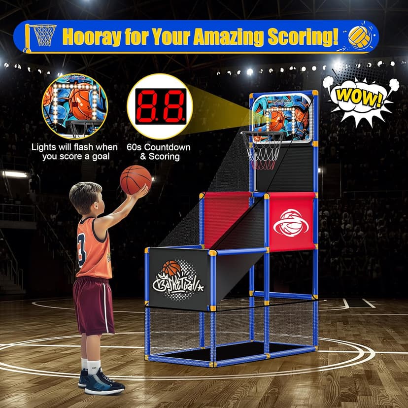 Kids Arcade Basketball Hoop Indoor Outdoor Single Shot Basketball Game for Toddler,Carnival Games Sport Gifts for Boys Girls Ages 3-8 Years Old,Ideal for Competition
