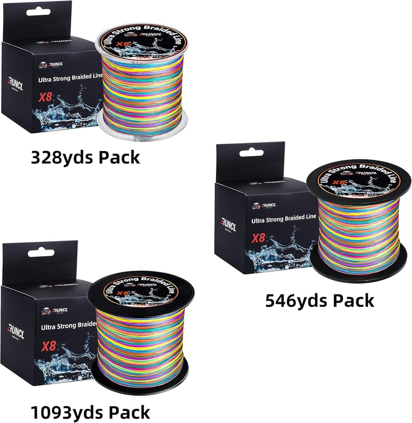 RUNCL 8 Strands Braided Fishing Line - High Visibility Colored Braid Line, Super Strong, Abrasion Resistant, No Stretch, 328yds/546yds/1093yds, 12lb to 100lb for Saltwater or Freshwater Fishing