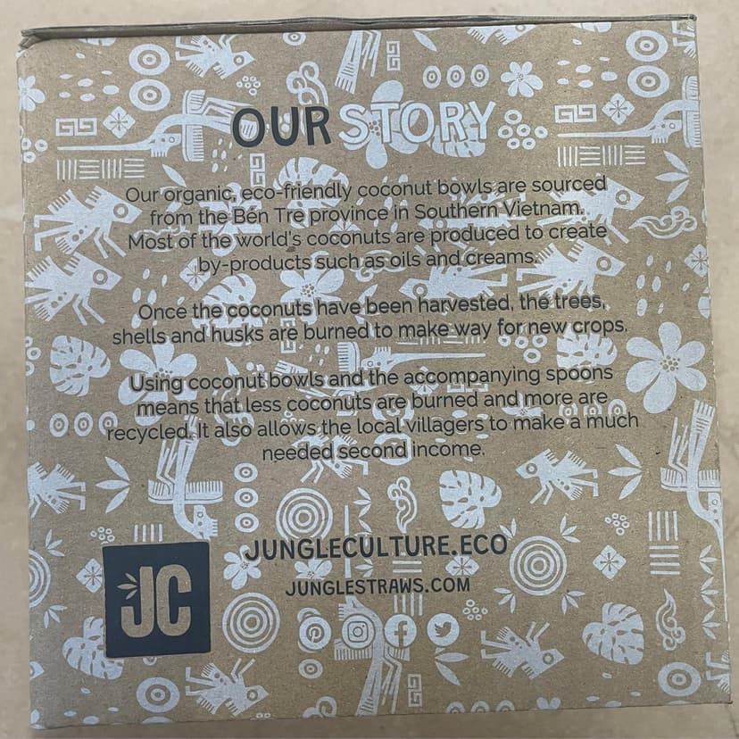 Jungle Culture 2 Polished Coconut Bowl & Wooden Spoons Set with Bamboo Straws • Natural Yoghurt & Smoothie Bowls Ideal for Ninja Creami • Healthy Coco Shell Buddha, Acai • Eco Friendly Vegan Gifts