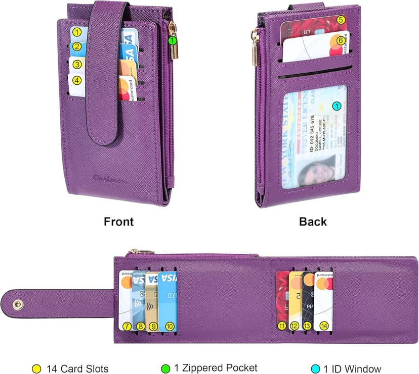 Chelmon Women's RFID Slim Card Holder Wallet: Thin Bifold with Multi-Card Case & Zipper Coin Pocket Purse (Deep Purple)