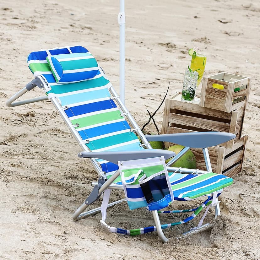 GarveeLife Backpack Beach Chair for Adults 2 Pack, Lightweight Portable Lay Flat Folding Beach Chair with 5 Positions, Backpack Straps, Phone Pocket, Cup Holder & Towel Bar, Support to 350LBS