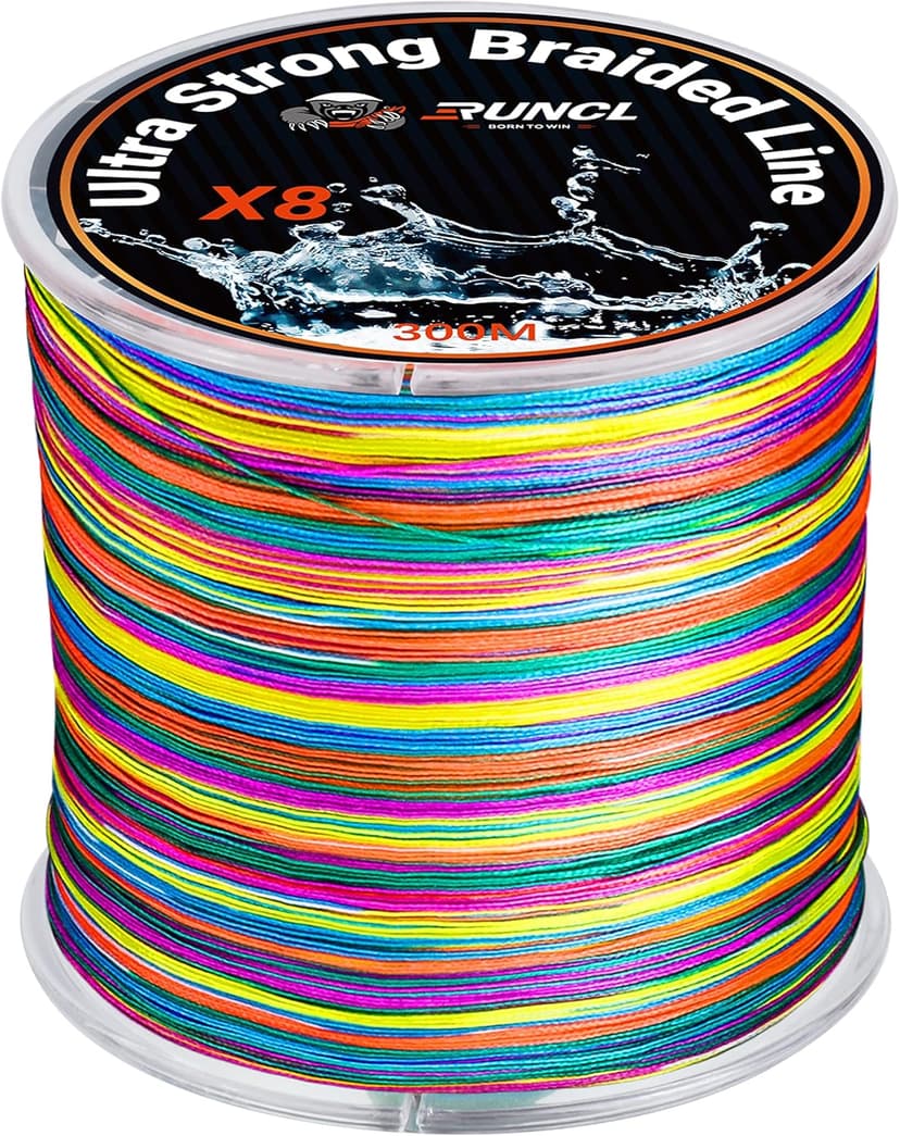 RUNCL 8 Strands Braided Fishing Line - High Visibility Colored Braid Line, Super Strong, Abrasion Resistant, No Stretch, 328yds/546yds/1093yds, 12lb to 100lb for Saltwater or Freshwater Fishing