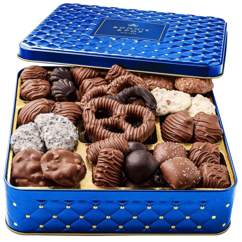 Chocolate Gift Basket - Chocolate Gift Box, Gourmet Food Gifts Prime - Assorted Treat Tray Tin for Men and Women- Kosher Hannukah Gift- Bonnie and Pop