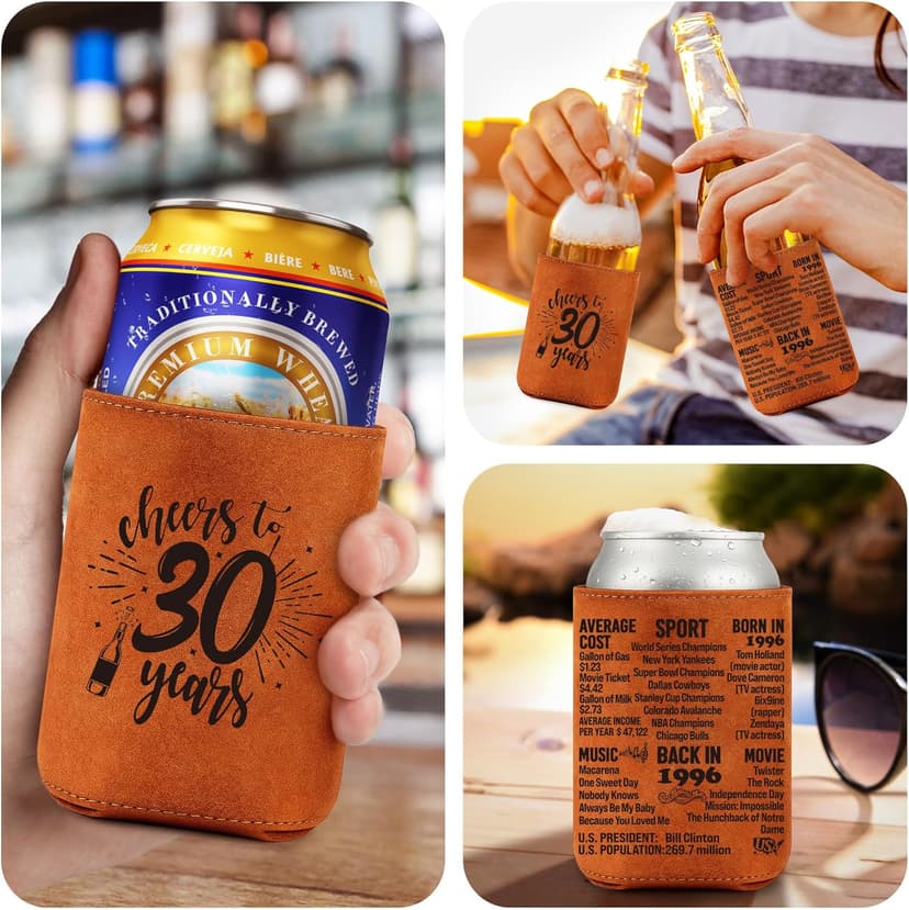 Cheers to 30 Years Vintage 1996 Leather Can Sleeve, Funny 30th Birthday Bday Gift for Dad, Mom, Husband, Wife, Uncle, Papa 30th Birthday Gifts Men 30 Years Old Happy Birthday Decorations for Women B0GS61V21G