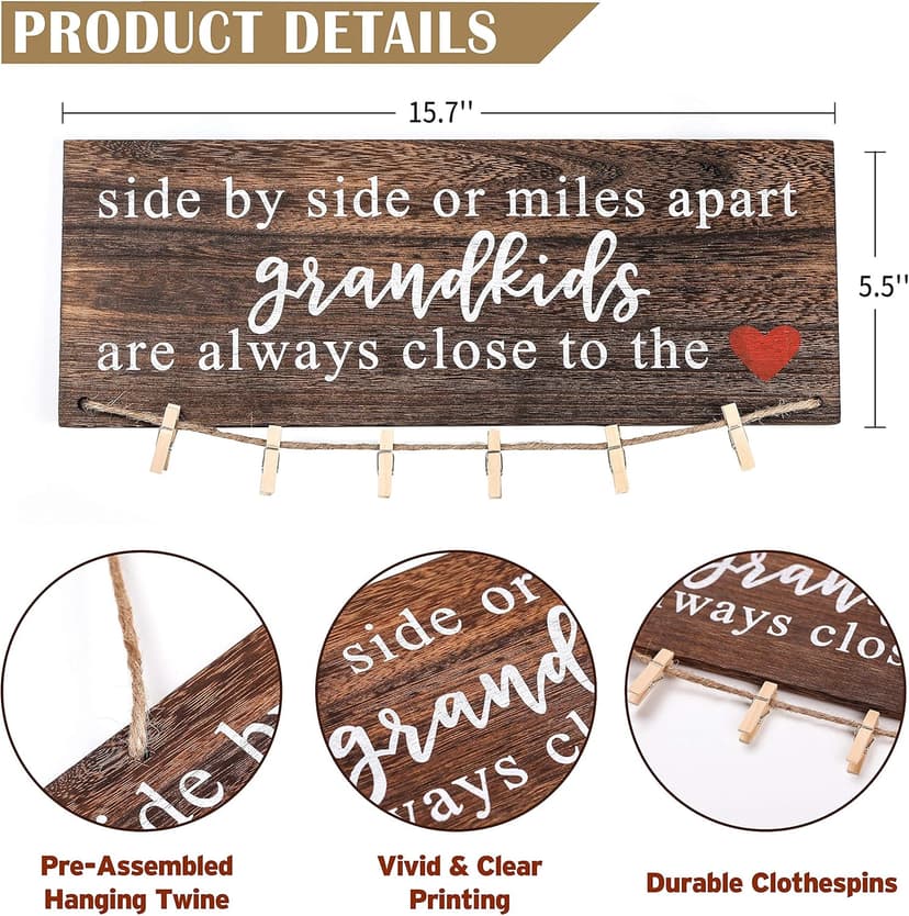 Grandparents Gifts from Grandchildren, Side by Side or Miles Apart Grandkids Photo Holder, Great Grandparents Day or Christmas Birthday Gifts for Grandma Grandpa