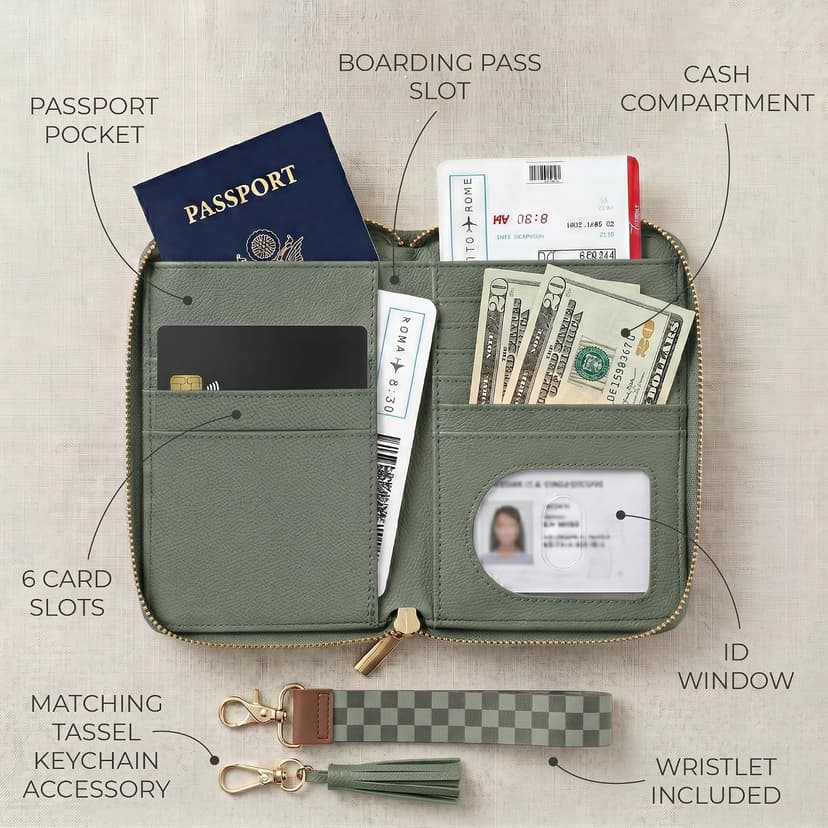 All-in-One Organizer for Women Holds up to 4 Passports, w Card Slots and Keychain - RFID Blocking Keeps Documents Safe Beautiful Passport Holder And Travel Wallet with Wristlet Strap B0FVNQP2BL