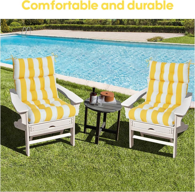 Only choice High Back Adirondack Chair Cushion Set of 2-44”x 22”x 4” Waterproof, Fade-Resistant Outdoor Rocking Chair Cushions for Patio, Garden, Porch (2, Yellow White Stripes)