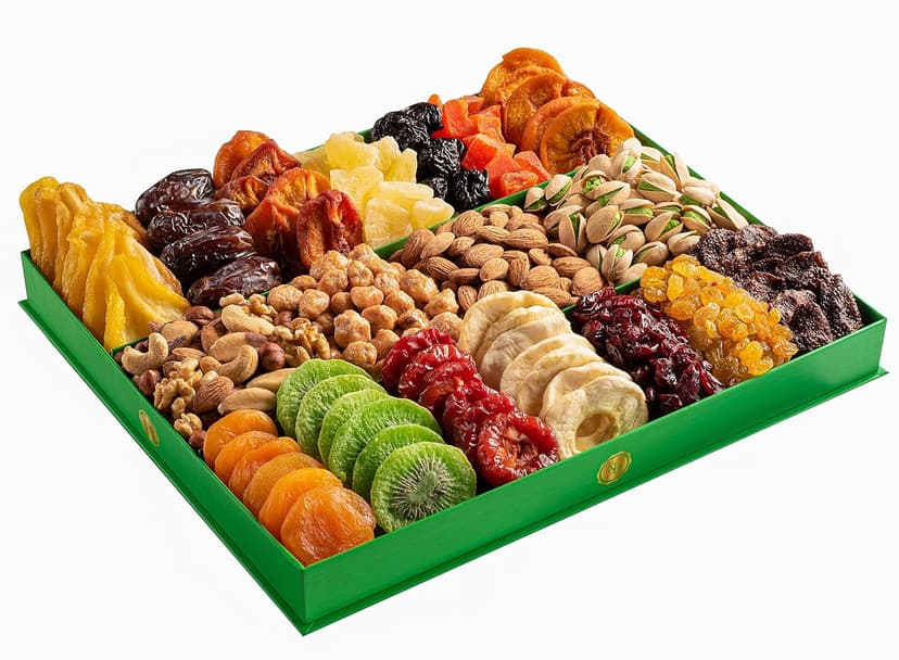 Holiday Christmas Dried Fruit & Nuts Gift Basket - Extra Large Selection of 18 Food Tray - Assorted Food Gift Box for Christmas, Holiday, Family, Sympathy, Men & Women.