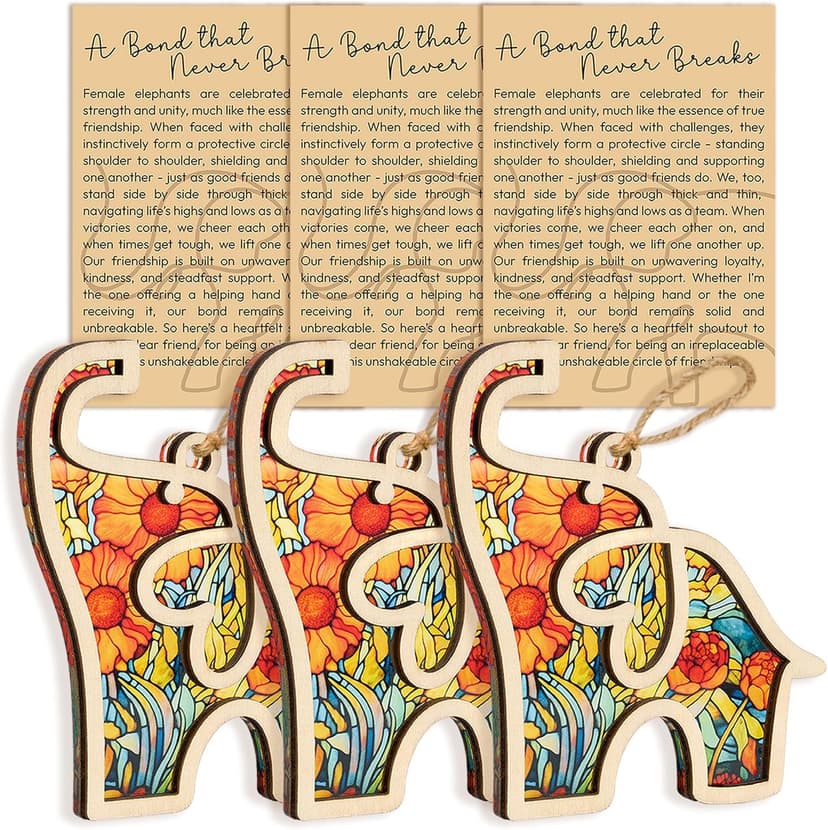 Sensemory Best Friend Birthday Gifts for Women, Friendship Elephant Ornament with Story Card, Friendship Gifts for Women, Birthday Presents for Best Friends Sisters Special Bond Decor, Suncatcher (Set 3 Yellow)