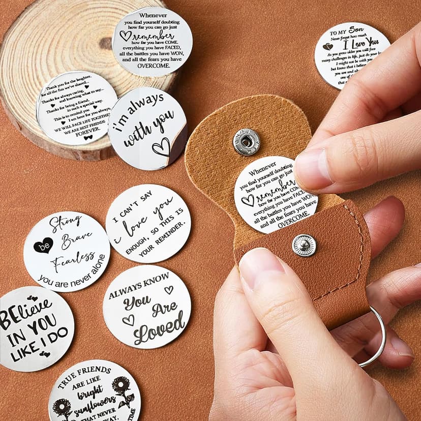 Double Sided Engraved Message Keychain ,Great Little Gifts OUMILAN Pocket Hug Token Inspirational Keychain for Men Women B0CKRFXF14