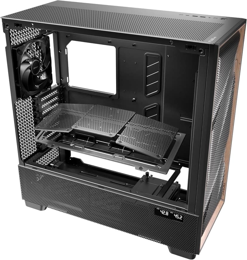 Antec Flux Pro, 6 x PWM Fans Included, High-Airflow Front Panel with Walnut Wood, iShift PSU 90° Mount, USB3.0 x 2, Type-C, 420mm Radiator Support, Temp. Display, Full-Tower E-ATX PC Case