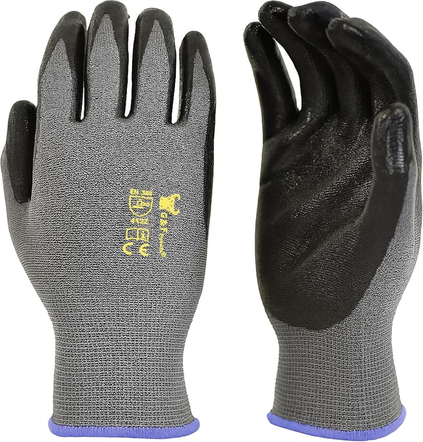 G & F Products 12 PAIRS Mens Working Gloves with Micro Foam Coating - Garden Gloves Texture Grip - men’s Work Glove For general purpose, construction, yardwork, Large (1519L-12),Grey/Black