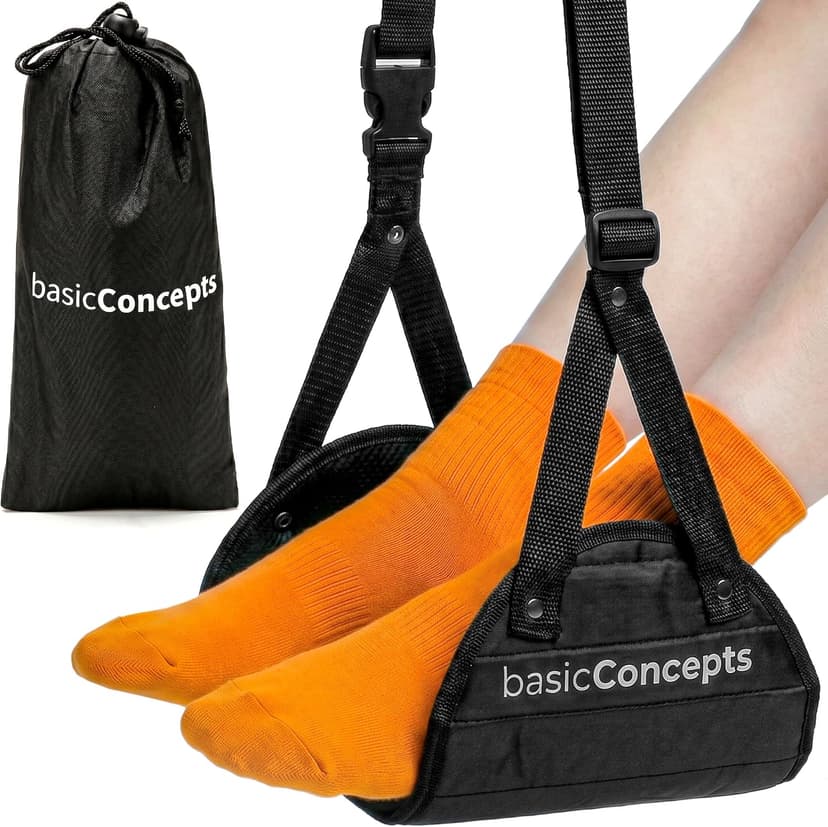 BASIC CONCEPTS Airplane Foot Hammock for Plane Travel Essentials - Airplane Travel Essentials, Long Flight Foot Rest - Plane Gadgets B07SK6ZFLM