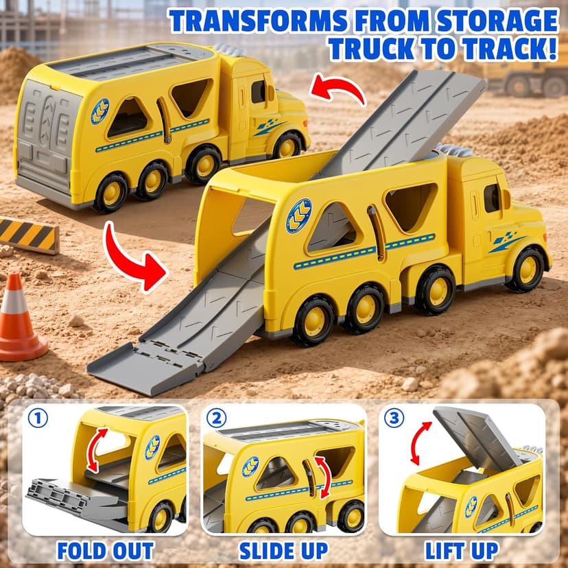 Transport Carrier Vehicle Toddler Toy with Light & Music, Excavator Dump Truck Bus Kids Gift for Boys and Girls (Yellow) Funwee 7-in-1 Construction Truck Toy w/ 6 Pull Back Cars & Track, Ages 1-5+ B0H9RSRFL7