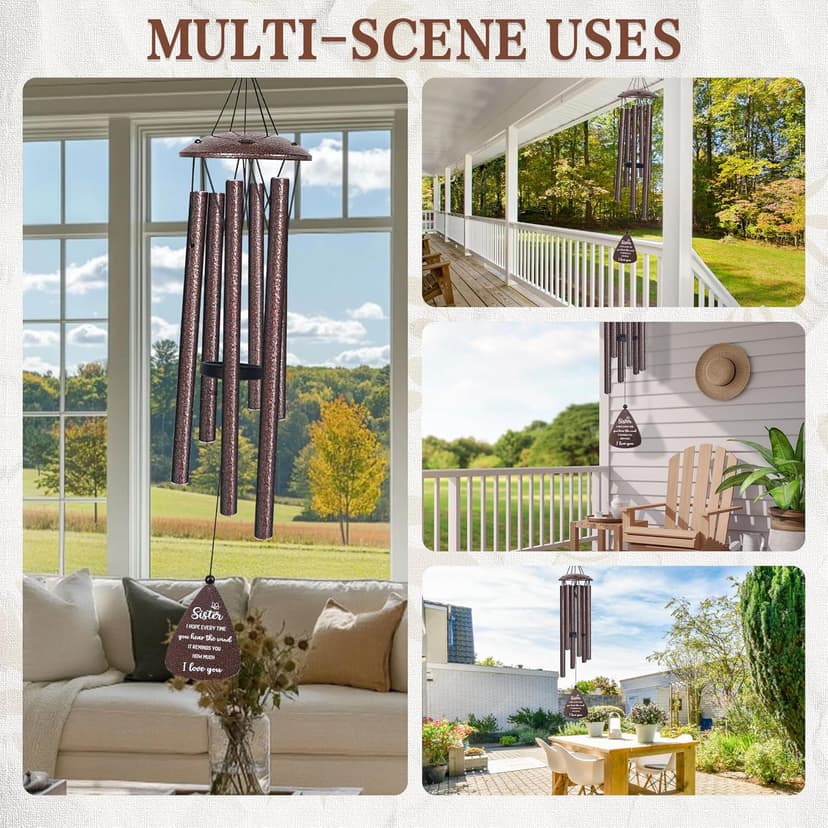 Best sister ever gift for women birthday christmas mother's day, sisters in law gift, sister gifts from brother, home decor Sister Gifts, 32" Bronze Wind Chimes, Sister's Birthday Gifts from Sisters B0FLDC4X15