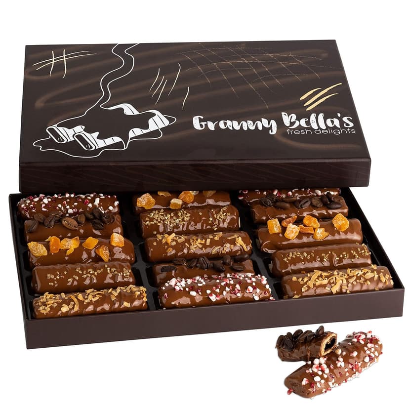 Granny Bellas Christmas Holiday Thanksgiving Gift Baskets, 15 Chocolate Wafers, Gourmet Covered Cookies, Candy Gifts Baskets for Dad , Husband, Son, Grandpa, Father, Food Delivery, Ideas for Him Her Mother, Grandmother