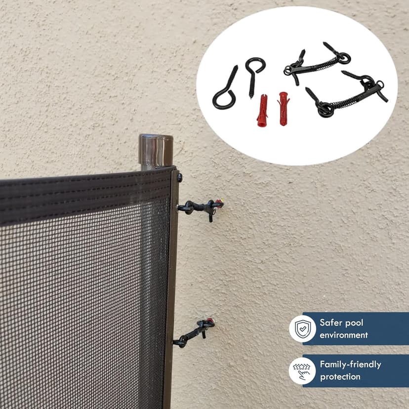 Pool Fence Wall Attachment Kit Black – for DIY Mesh Safety Fencing, Pool Fence, Brick, Block, Stucco, & Wood Walls - Fence Attachment Kit Includes Anchors, Eye Screws & Pool Fench Latches