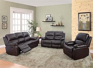 Beverly Furniture 3 Piece Bonded Leather Sofa & Loveseat & Chair with 5 Recliners (Set of 1), Brown