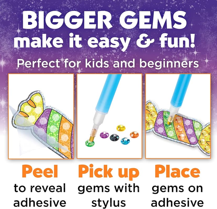 Creativity for Kids Halloween Big Gem Diamond Painting Kit | Create 13 Spooky Stickers & 2 Suncatchers with 1000+ Colorful Gems | Fun for Parties, Gifts & Seasonal Décor (Ages 6+)