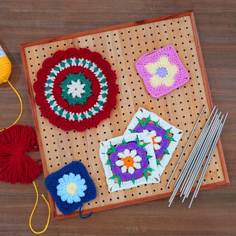 HHSarioneiro 11.8" Crochet Blocking Board with 16 Pins/Pegs, Granny Square Blocking Boards for Crochet Projects, Wooden Crocheting Accessories Gifts for Crocheters