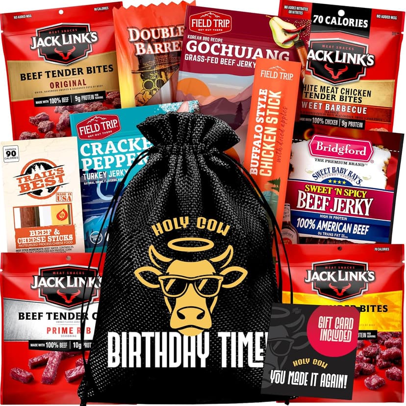 Mens birthday gift ideas: Jerky birthday basket & happy birthday gift card - birthday gifts for men & husband birthday gift Jerky Birthday Gift Basket - Birthday Gifts for Men, Dad Birthday Gift Idea B0HDWSKW5Q