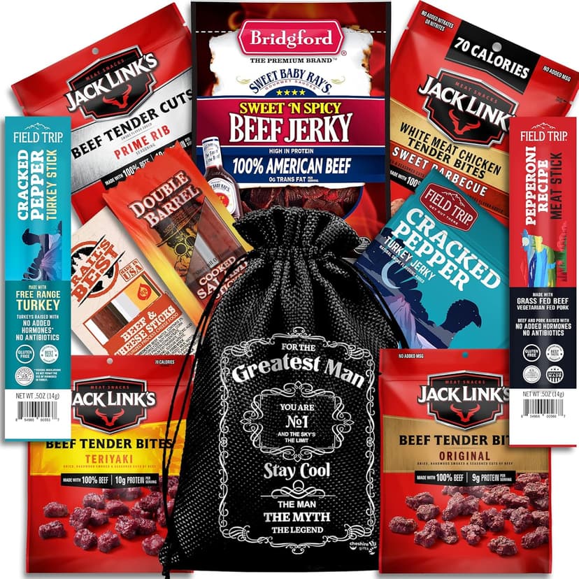 Beef Jerky Gift Baskets For Men - Meat And Cheese Gift Baskets, Birthday Gifts For Men Who Have Everything With Beef Jerky Variety Pack - Gifts For Dad & Care Package