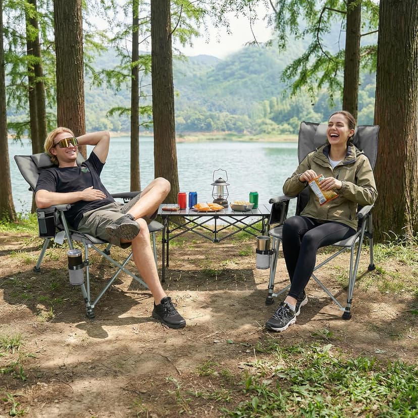 Folding Camping Chair with Cup Holder and Storage Bag, Heavy Duty Support 400 LBS, Oversized Collapsible Portable Adjustable Back Support Camping Chair for Outdoor Lawn Patio Balcony