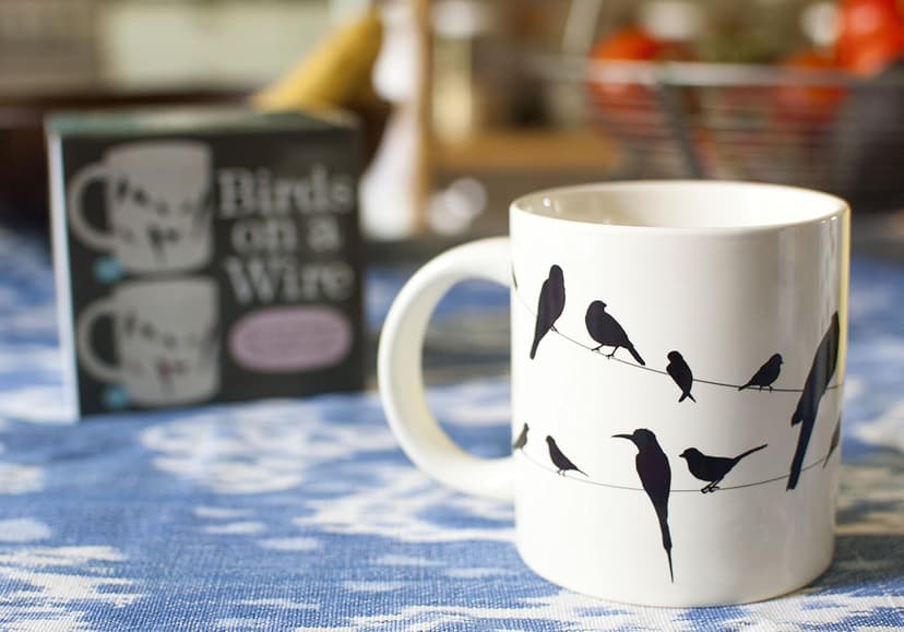 The Unemployed Philosophers Guild Birds on a Wire Heat Changing Mug - Add Coffee and Colorful Birds Appear, Comes in a Fun Box