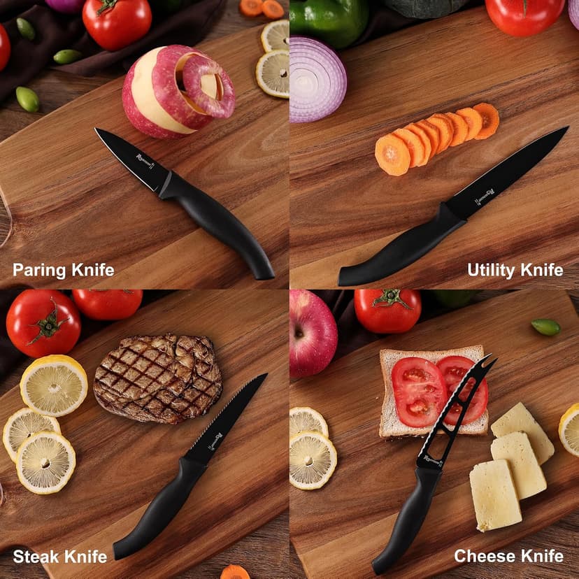 ROMANTICIST Kitchen Knife Sets, 10PCS High Carbon Stainless Steel Knife Sets with Block, Black Knife Block Set, Knives Set for Kitchen with Anti-slip Handle, Exquisite Knives Set New Home Essentials B0FL25YQ5J
