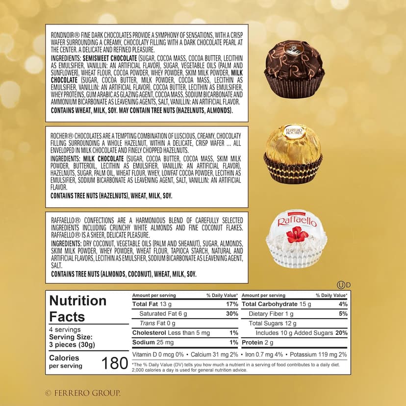 Ferrero Collection, 12 Count, Premium Gourmet Assorted Hazelnut Milk Chocolate, Dark Chocolate and Coconut, 4.6 oz