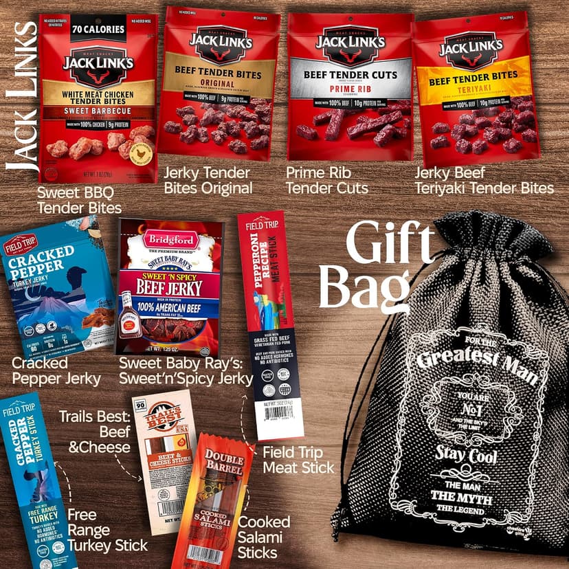 Beef Jerky Gift Baskets For Men - Meat And Cheese Gift Baskets, Birthday Gifts For Men Who Have Everything With Beef Jerky Variety Pack - Gifts For Dad & Care Package