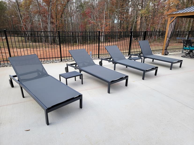 PURPLE LEAF Outdoor Chaise Lounge Chairs Set Recliner Adjustable Chair with Wheels and Table for Poolside Beach Patio Aluminum Reclining Sunbathing Lounger, Grey