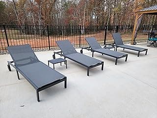 PURPLE LEAF Outdoor Chaise Lounge Chairs Set Recliner Adjustable Chair with Wheels and Table for Poolside Beach Patio Aluminum Reclining Sunbathing Lounger, Grey