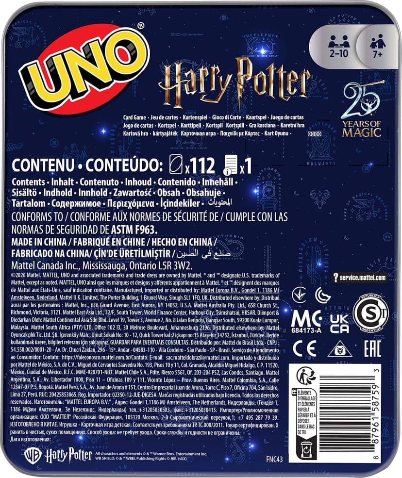 Movie-Themed Deck & Special Sorting Hat Rule for Kids, Teens & Family Game Night for 2-10 Players Mattel Games UNO Harry Potter Card Game with Storage Tin, Ages 7+ B07KSHBB36