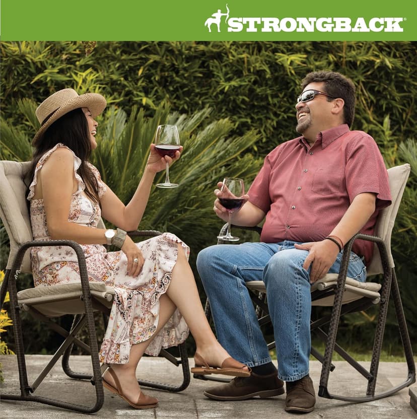 STRONGBACK Folding Patio Chair - Ergonomic Design for Back Pain Relief - 21" Seat Width/300 lb Capacity - Plush Olefin Cushions/Durable Magnesium Alloy Frame - Lightweight/Portable Outside Chairs