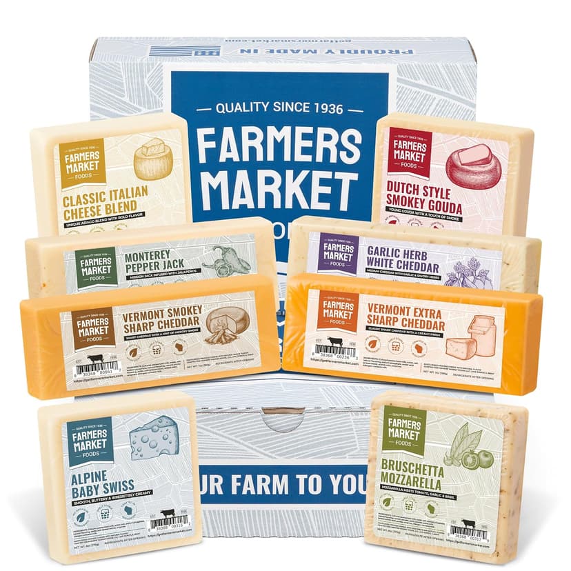 Garlic, Smokey Cheddar, Sharp Cheddar, Pepper Jack, Gouda, Swiss, Mozzarella & Italian Blend – Gluten Free, Keto & Paleo Farmers Market Wisconsin Cheese Artisan Gift Set for Charcuterie, 8 Count B0CRMBJ81D