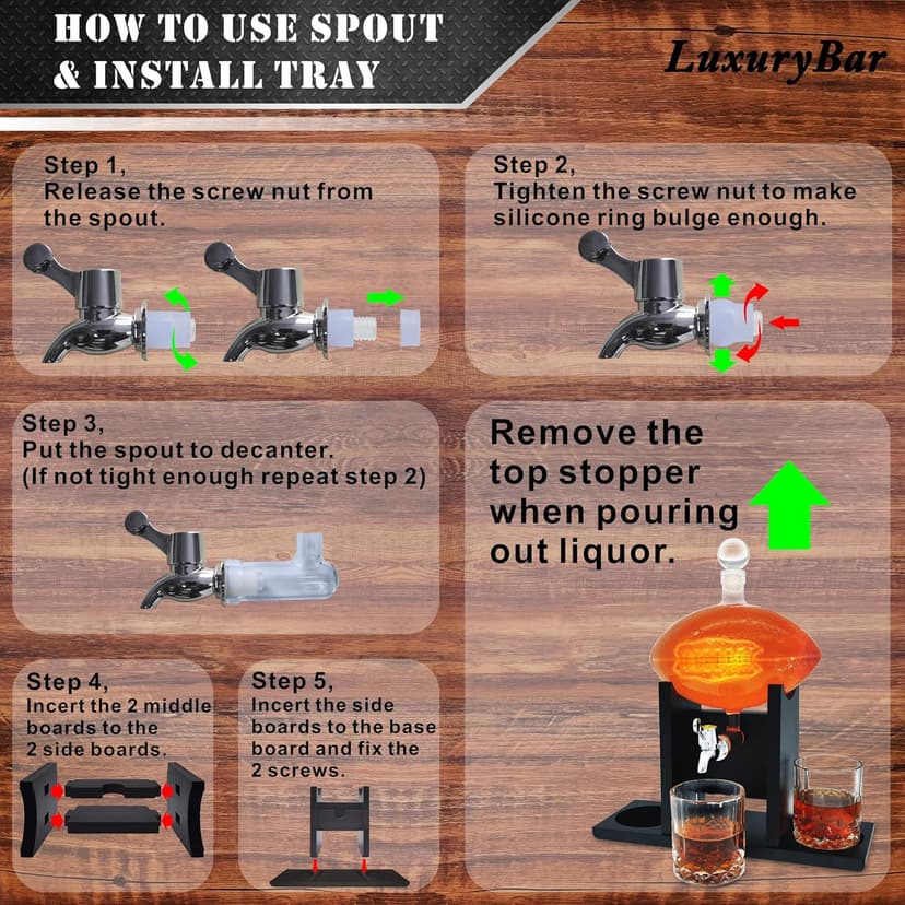 Football Whiskey Decanter Set with Glasses Spout Football Chiller,47oz Whiskey Decanter Sets for Men,Tequila Liquor Decanters for Alcohol Bourbon Gifts for Men Gifts for Dad Boyfriend Him Husband