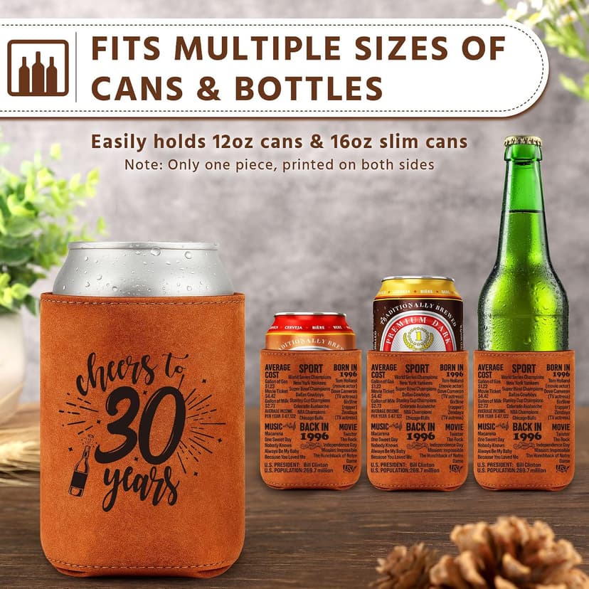 Cheers to 30 Years Vintage 1996 Leather Can Sleeve, Funny 30th Birthday Bday Gift for Dad, Mom, Husband, Wife, Uncle, Papa 30th Birthday Gifts Men 30 Years Old Happy Birthday Decorations for Women B0GS61V21G