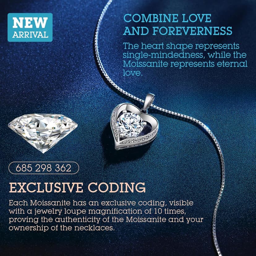 ONLYLIKE Heart Pendant Necklace Gifts for Wife, Engraved 'I LOVE YOU' Gift for Wife, 1-3 Carat Moissanite Necklace, Anniversary Eternity Jewelry Present for Wife, Birthday Gifts for Women