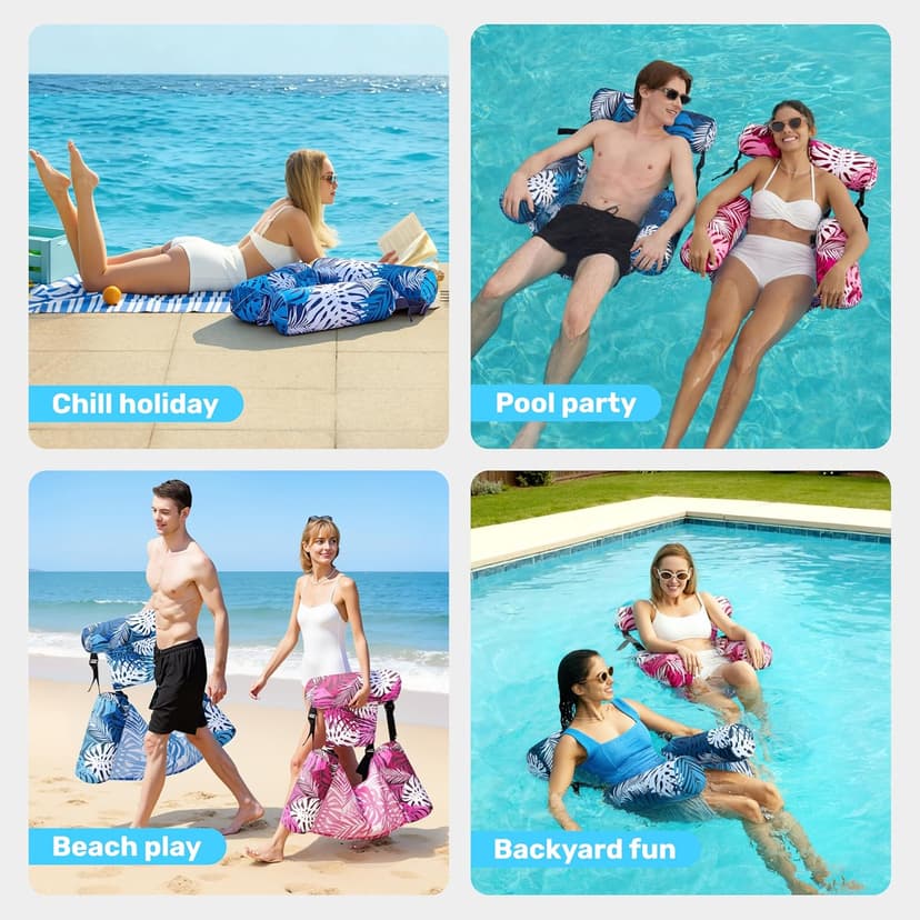 SLOOSH Inflatable Pool Floats Adult,2 Packs Floating Lounge Chairs,Blow up Pool Noodles for Adult Heavy Duty,Floating Chair for Party Summer Water Beach Lake Fun