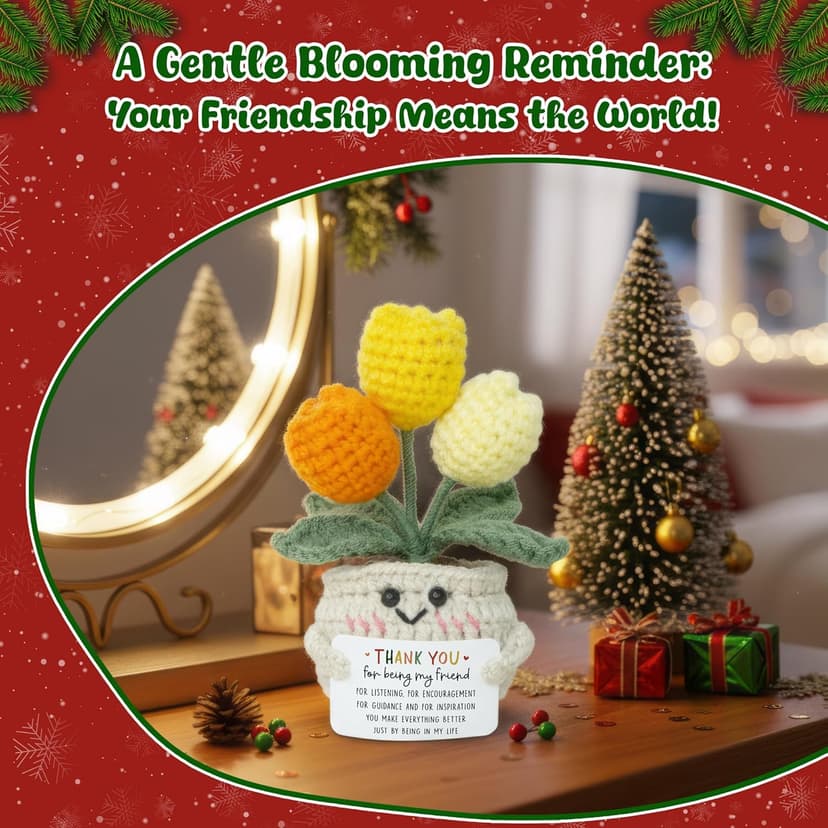 OASSIE Christmas Thank You Gifts for Women Friends - Thank You for Being A Friend Emotional Support Crochet Tulip with Card - Birthday Gifts for Women Friendship, Friend Gift for Coworker Sister